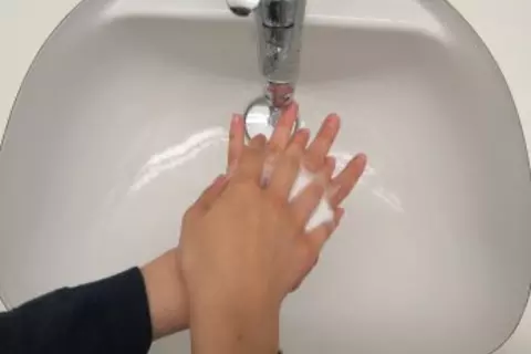 washing hands step 3