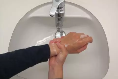 washing hands step 6
